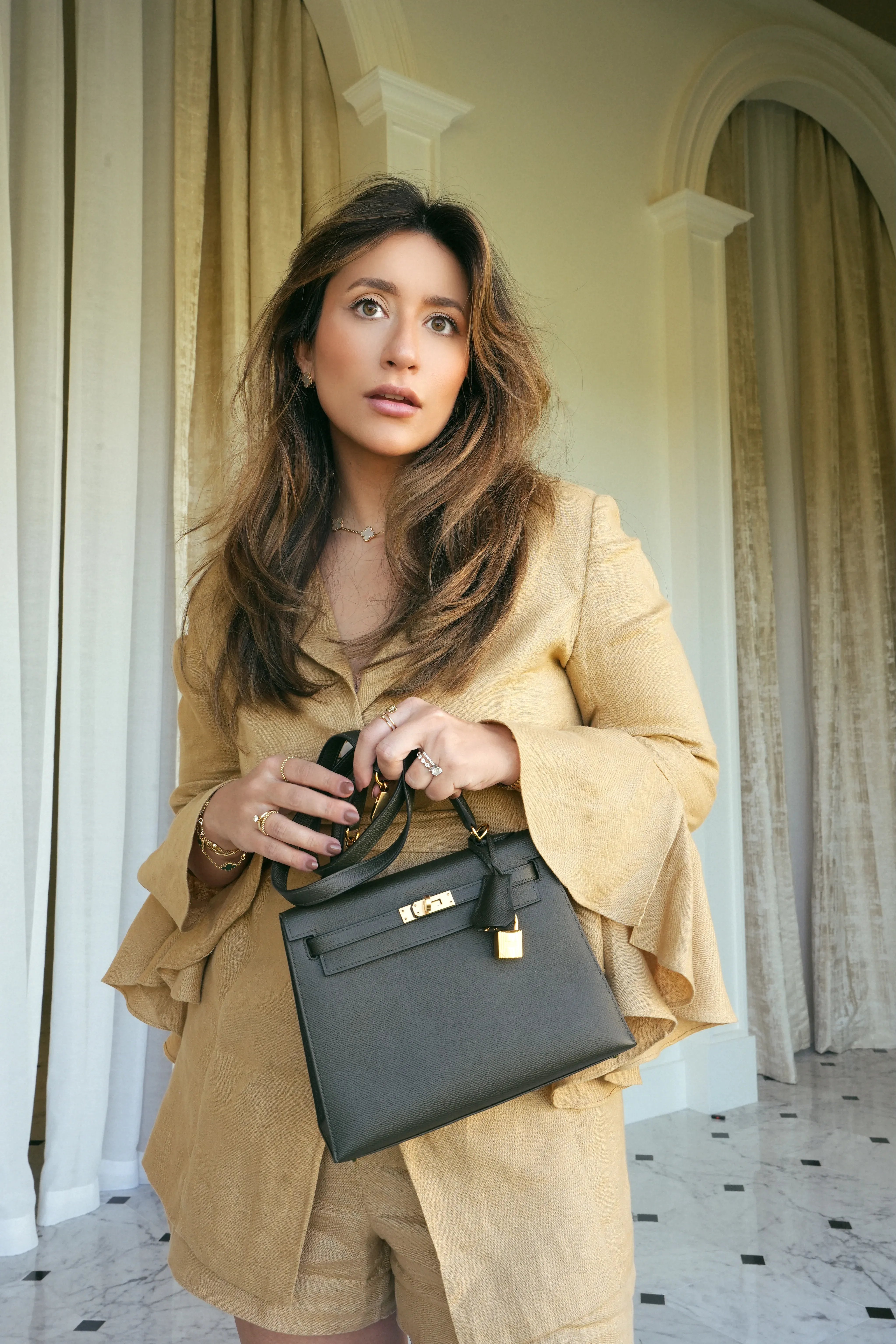 Monacoco5✨エルメス エルミー EPM 【HERMES】 Hermès Kelly 25 Retourne Touch Black Lizard & Togo Gold Hardware