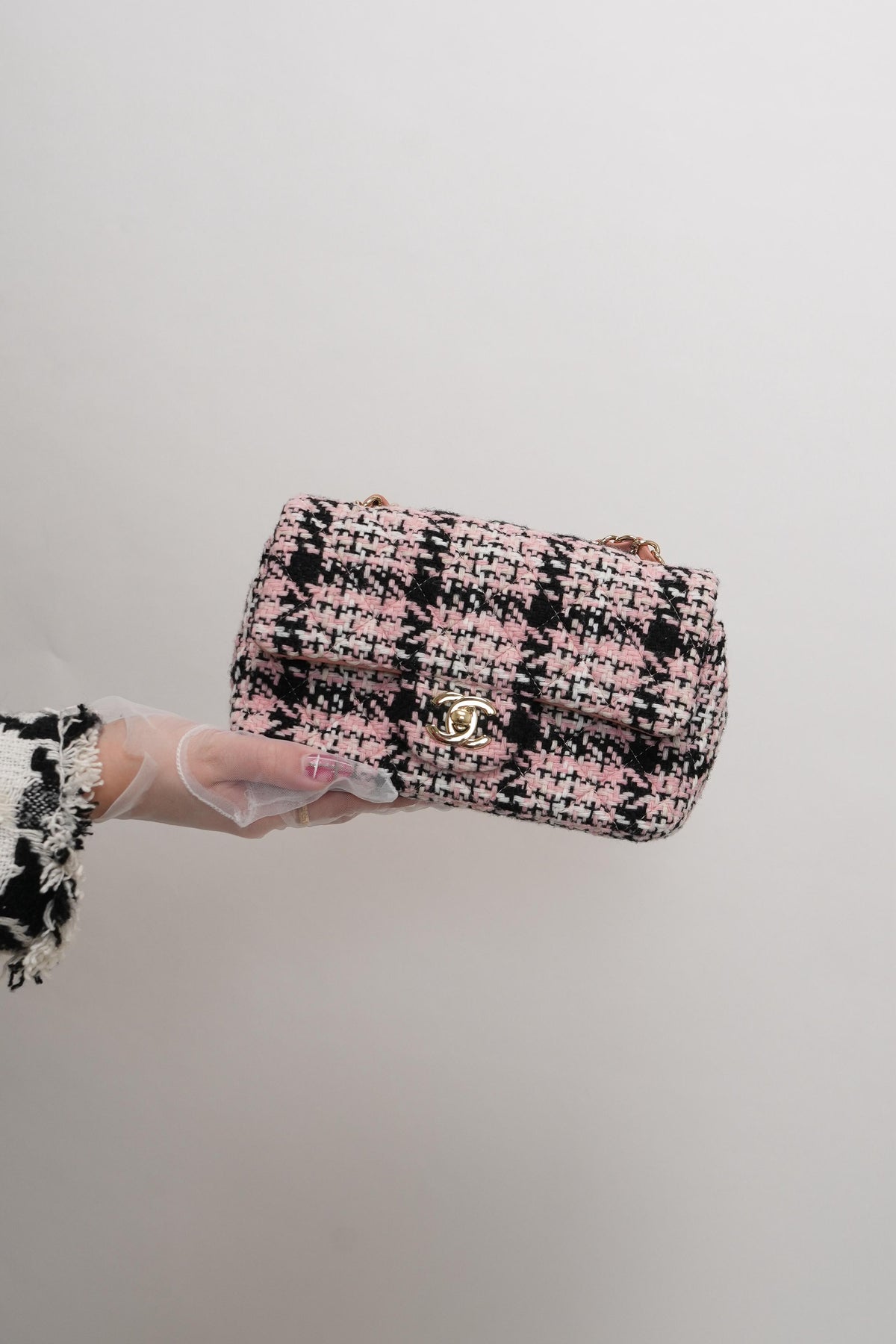 Pink Multicolor Tweed Quilted Mini Rectangular Flap LGHW