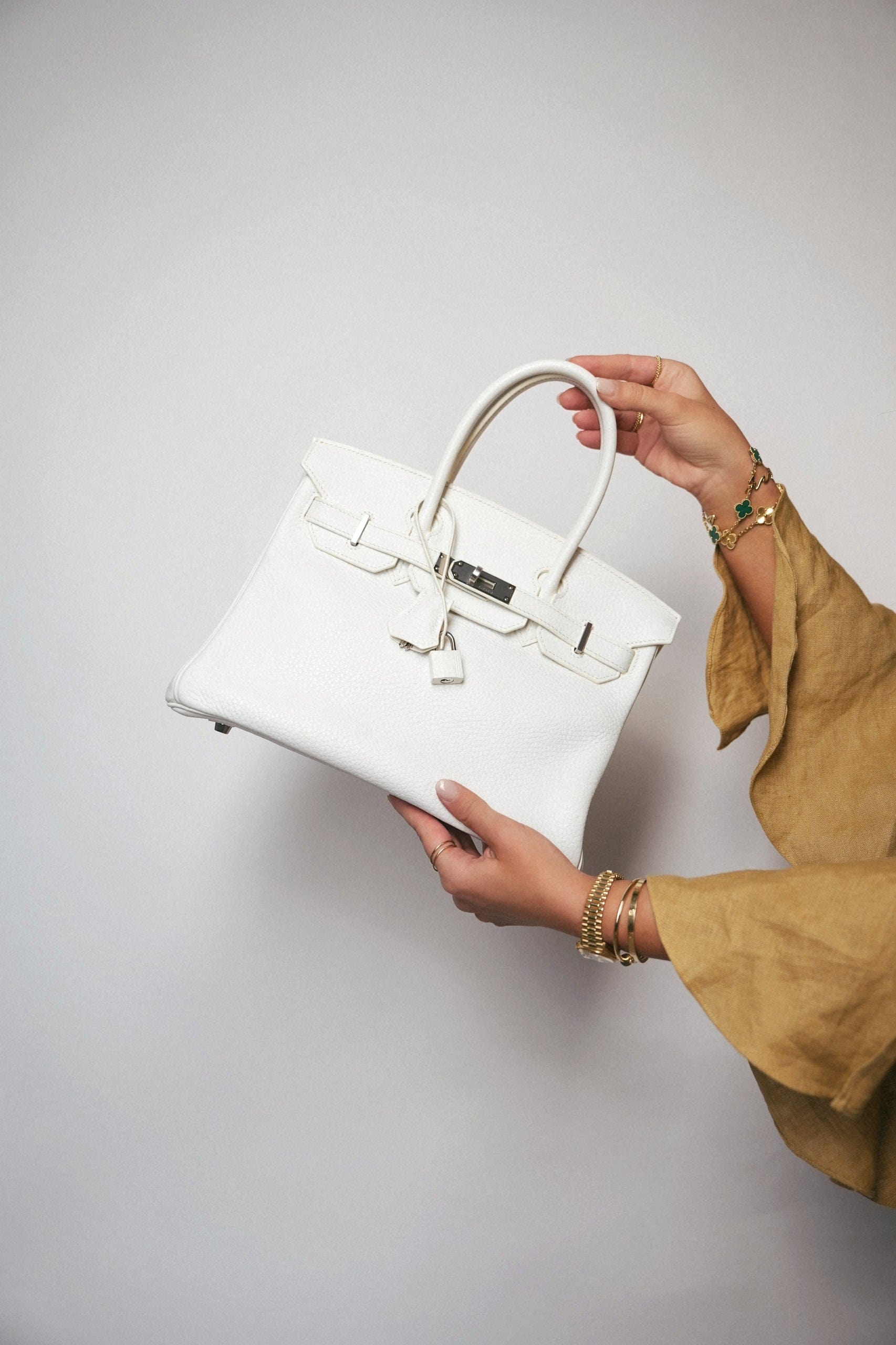 Birkin 30 White Clemence Palladium Plated M Square Stamp – REDELUXE