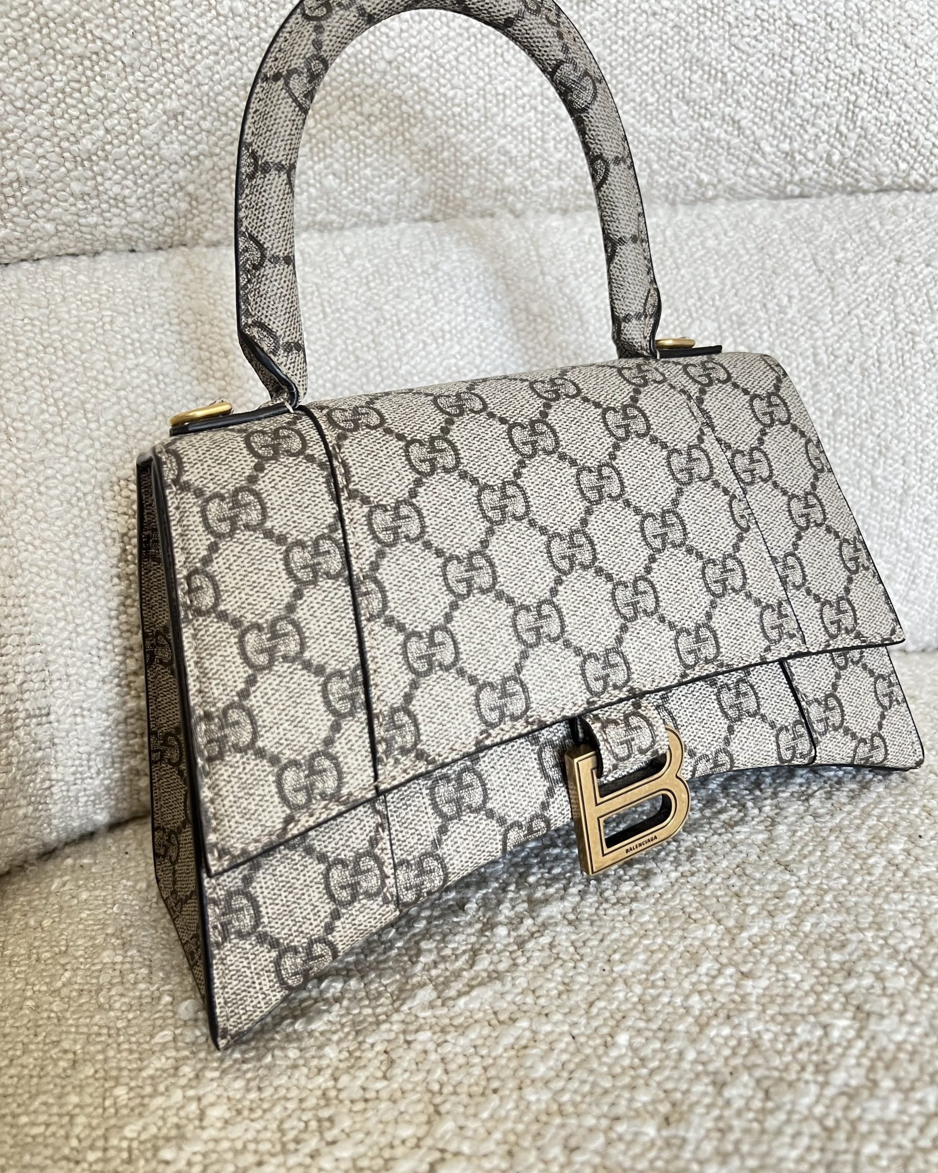 Gucci Handbag Gucci x Balenciaga The Hacker Project Small Hourglass Top Handle Bag Beige /Ebony - Redeluxe