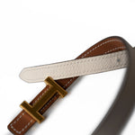 Hermes Belt Hermes White/Gold Epson and Swift Leather Reversible Constance Slim Belt - Redeluxe