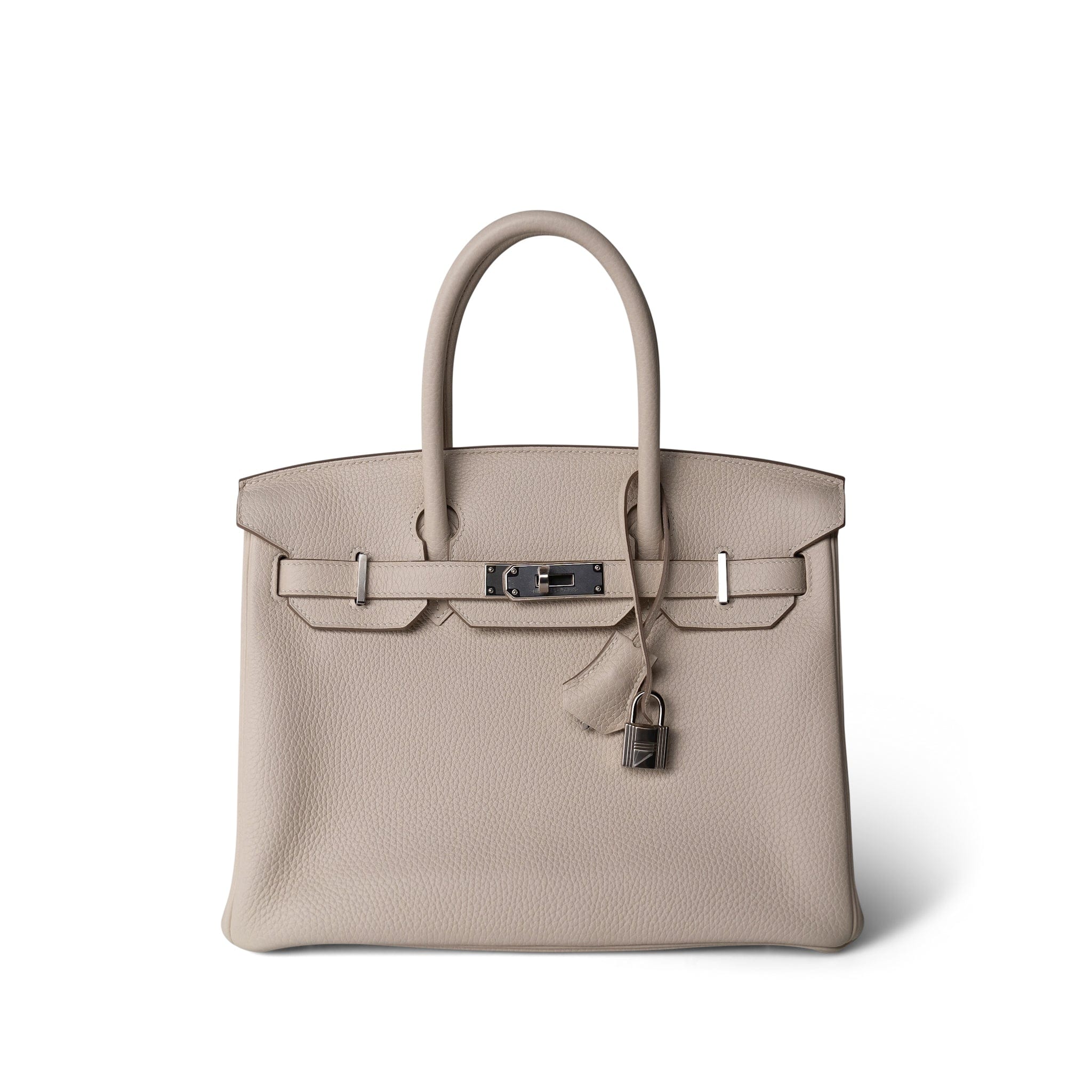 Hermes Black Birkin 30 Craie Taurillon Clemence Palladium Plated Y Stamp - Redeluxe