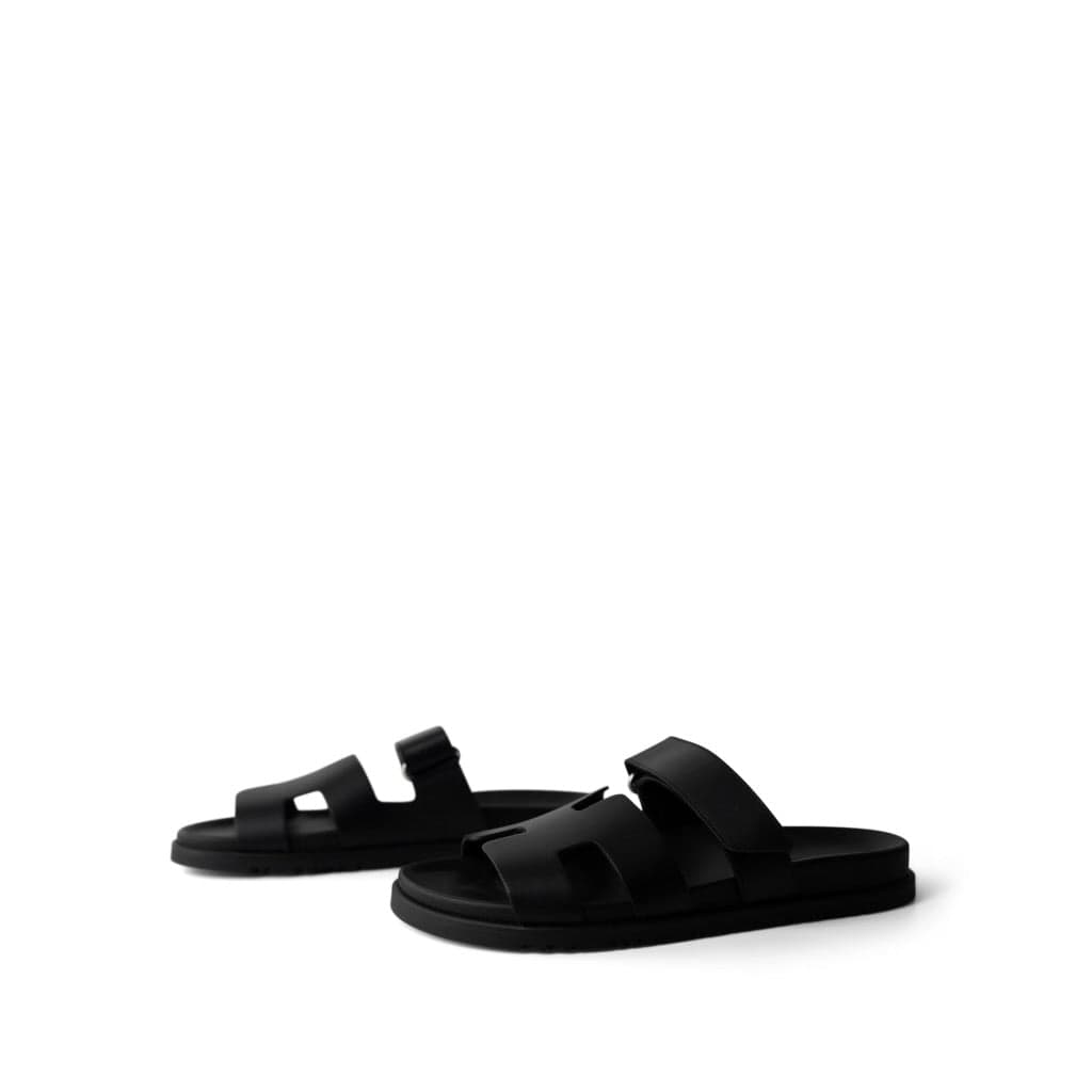 Hermes Black Chypre Sandals Black Calfskin 40.5 / 10.5 US - Redeluxe