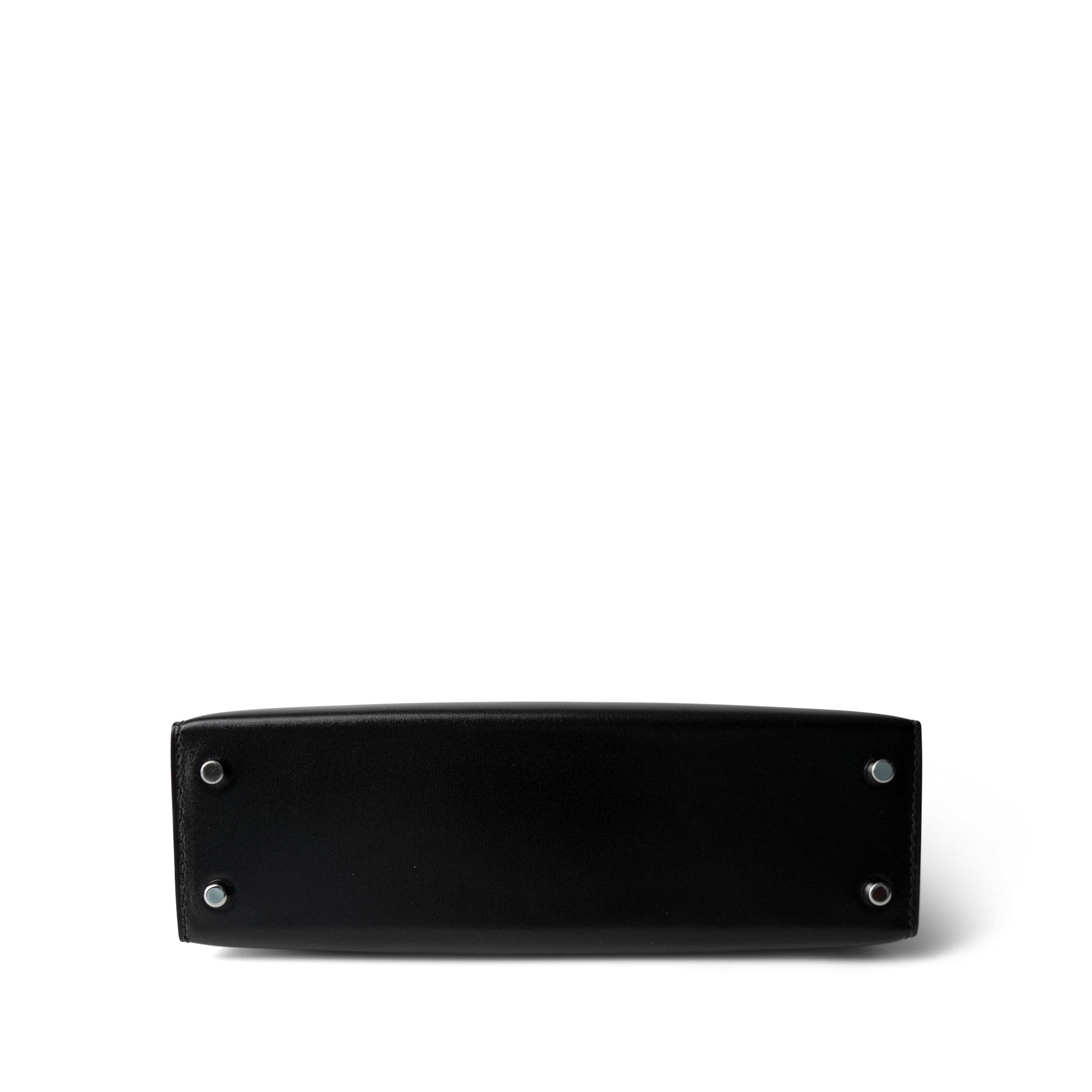 Hermes Black Mini Kelly Sellier Black Box Calfskin Palladium Plated B Stamp - Redeluxe