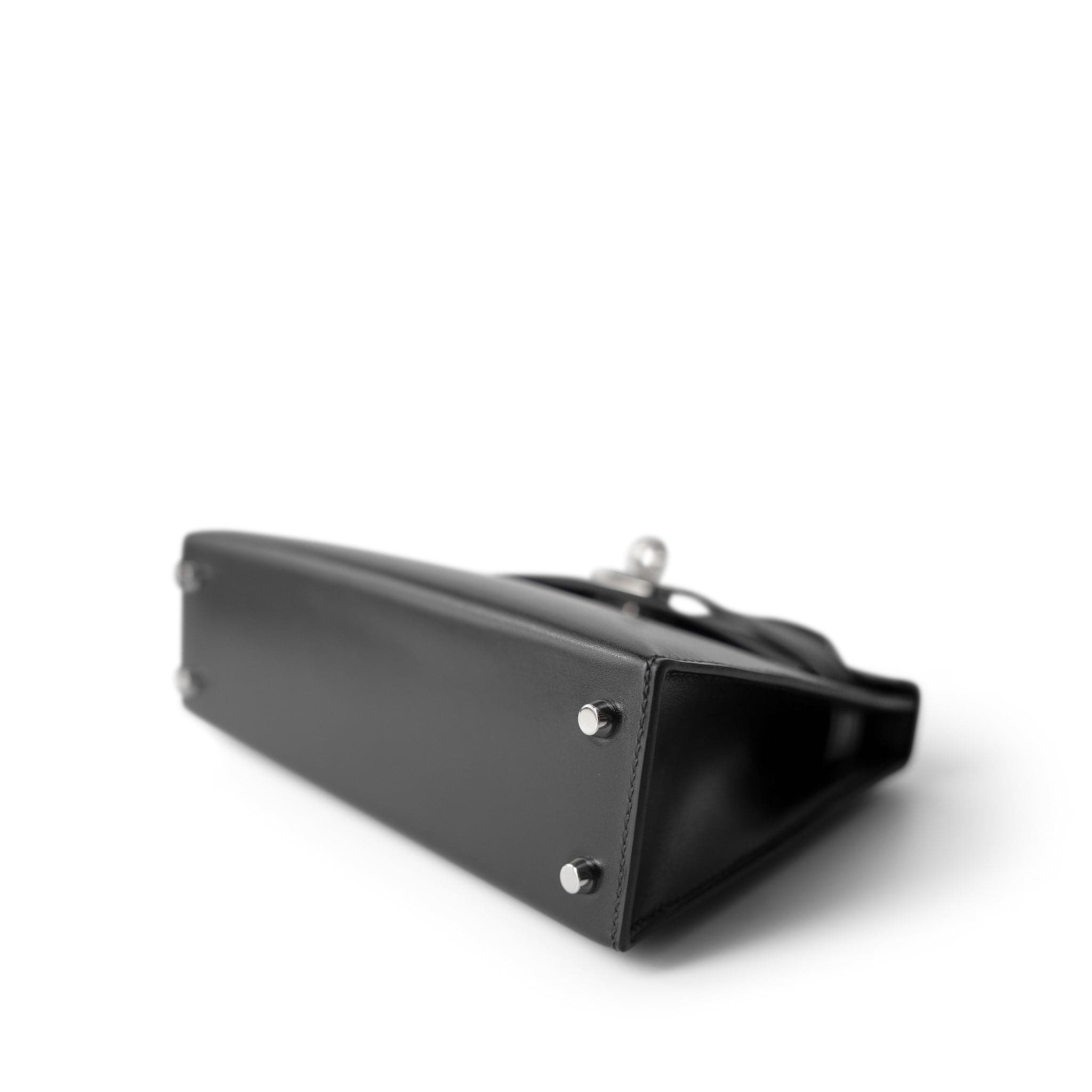 Hermes Black Mini Kelly Sellier Black Box Calfskin Palladium Plated B Stamp - Redeluxe