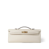 Hermes Clutch White Kelly Cut Clutch Nata Swift Gold Plated Z Stamp - Redeluxe