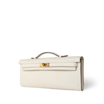 Hermes Clutch White Kelly Cut Clutch Nata Swift Gold Plated Z Stamp - Redeluxe