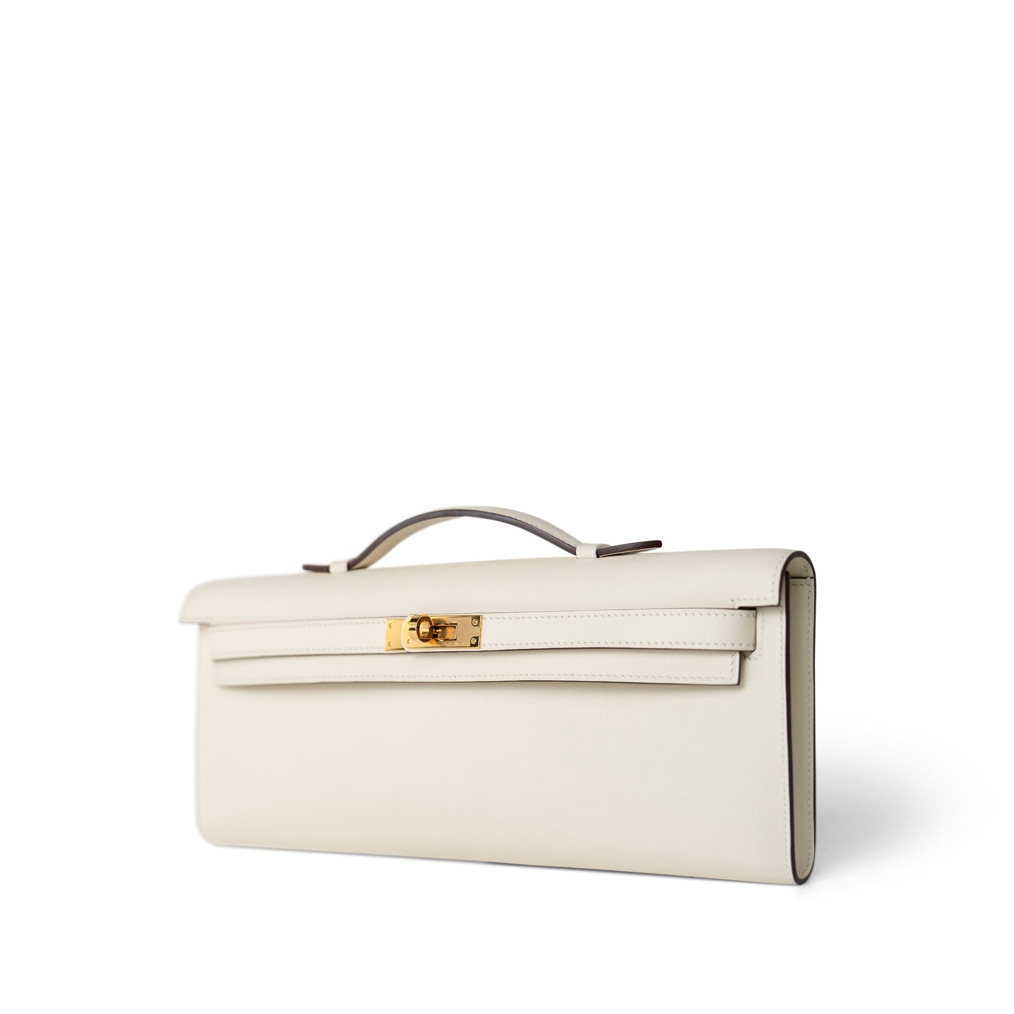 Hermes Clutch White Kelly Cut Clutch Nata Swift Gold Plated Z Stamp - Redeluxe