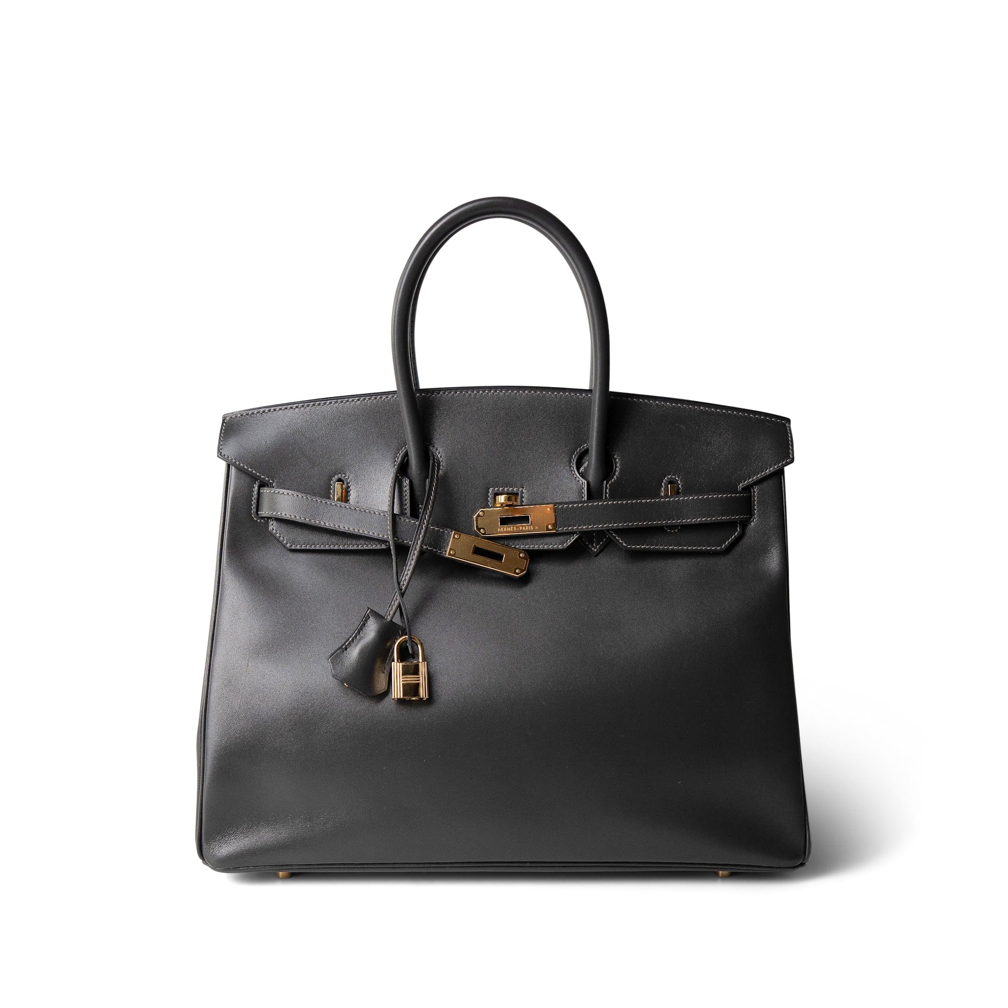 Hermes Grey Birkin 35 Dark Grey Box Calfskin Gold Plated [F] Stamp - Redeluxe