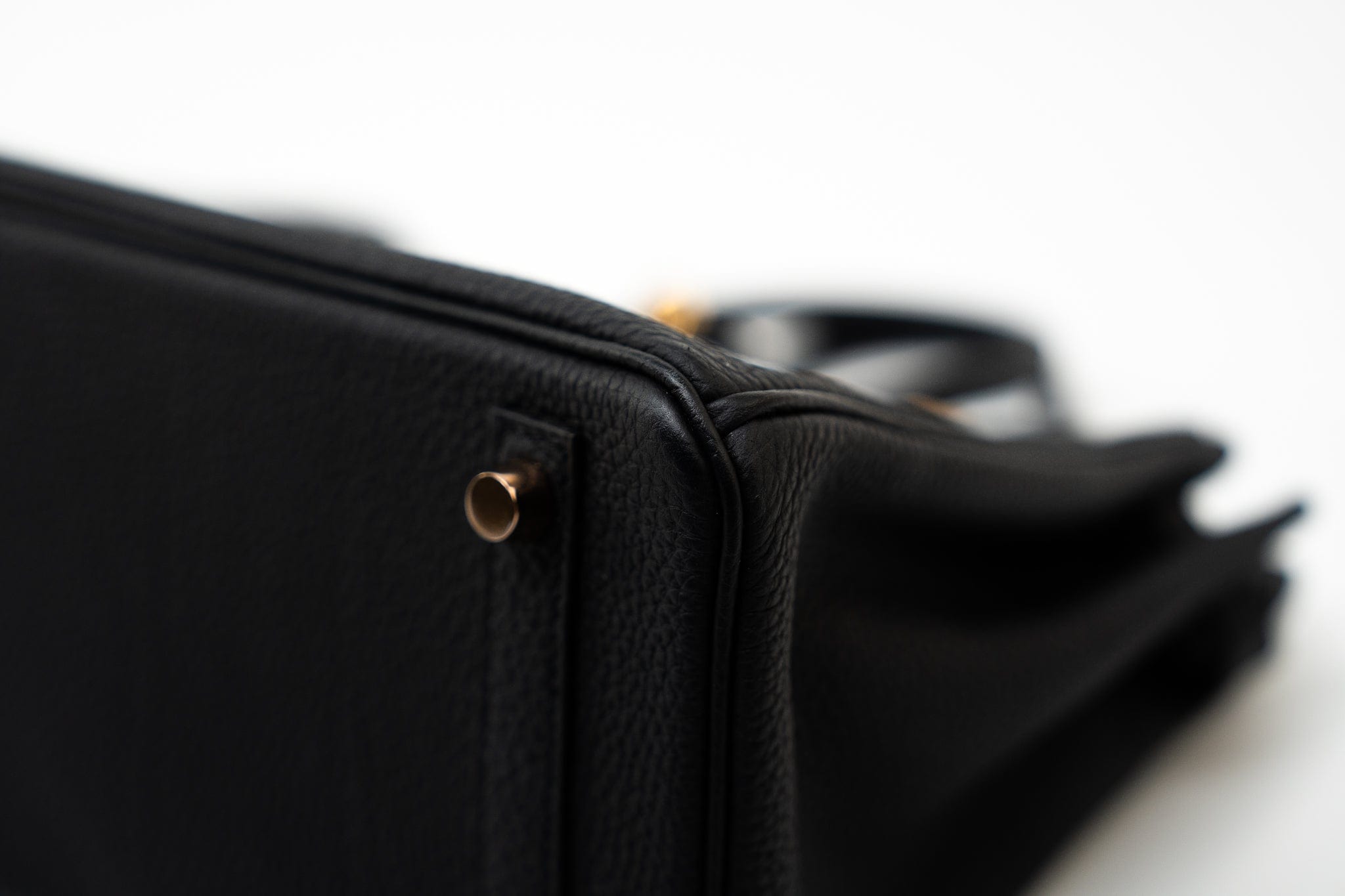 Hermes Handbag Birkin 25 Black Veau Togo Leather Rose Gold Hardware Z Stamp - Redeluxe