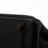 Hermes Handbag Birkin 25 Black Veau Togo Leather Rose Gold Hardware Z Stamp - Redeluxe