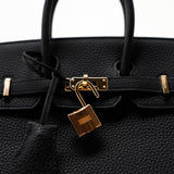 Hermes Handbag Birkin 25 Black Veau Togo Leather Rose Gold Hardware Z Stamp - Redeluxe