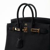 Hermes Handbag Birkin 25 Black Veau Togo Leather Rose Gold Hardware Z Stamp - Redeluxe