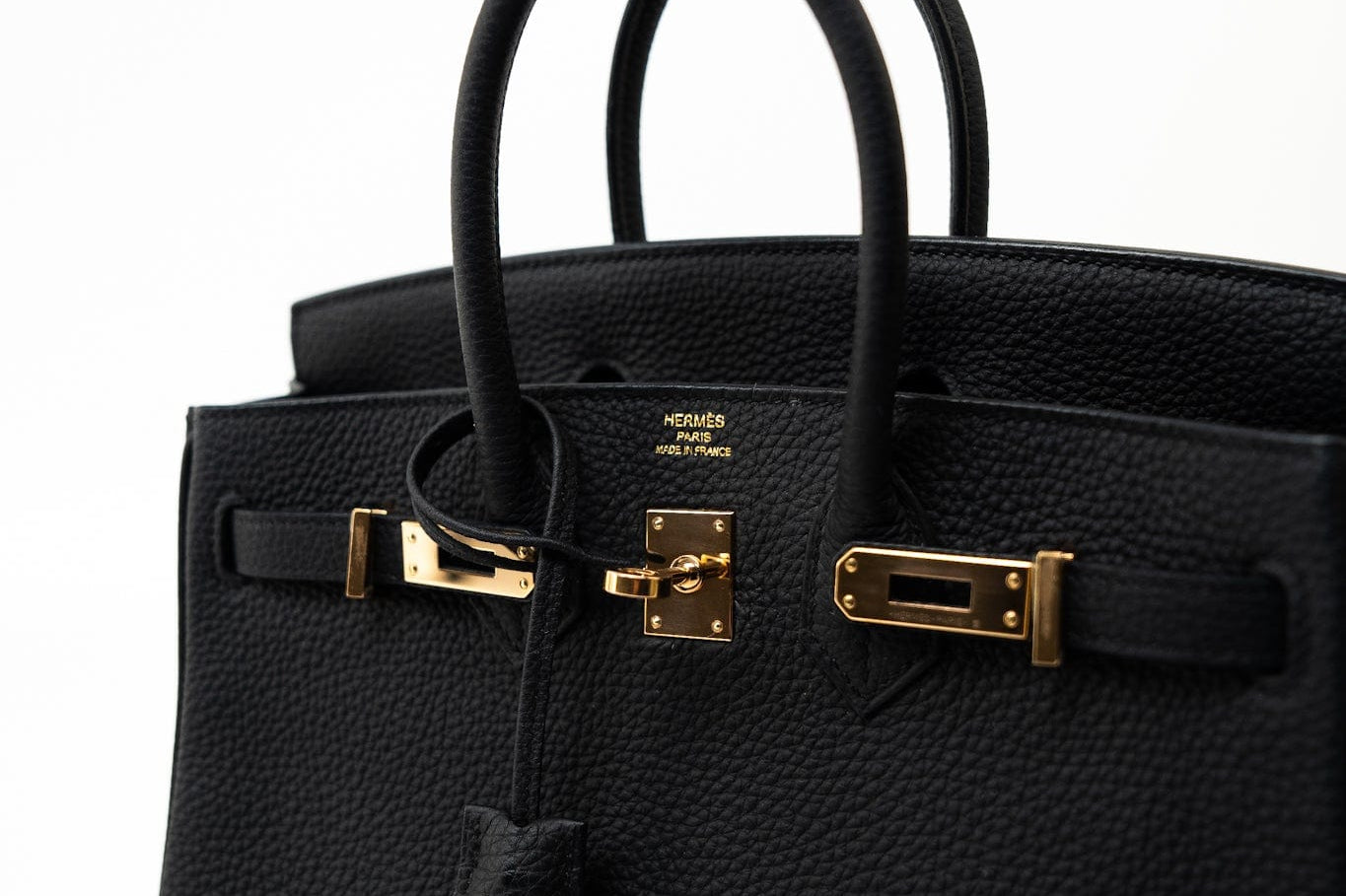 Hermes Handbag Birkin 25 Black Veau Togo Leather Rose Gold Hardware Z Stamp - Redeluxe