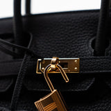 Hermes Handbag Birkin 25 Black Veau Togo Leather Rose Gold Hardware Z Stamp - Redeluxe