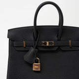 Hermes Handbag Birkin 25 Black Veau Togo Leather Rose Gold Hardware Z Stamp - Redeluxe