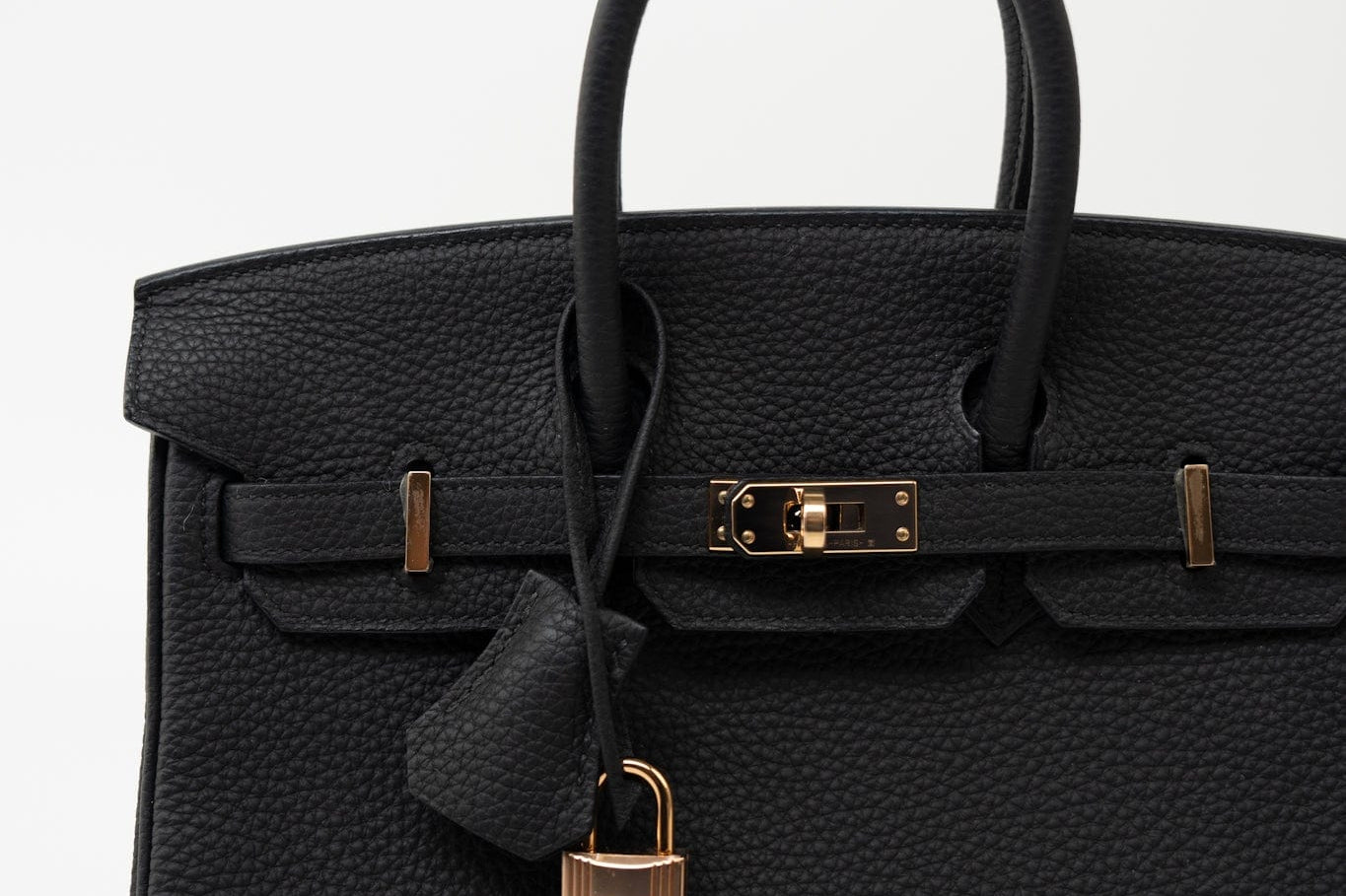 Hermes Handbag Birkin 25 Black Veau Togo Leather Rose Gold Hardware Z Stamp - Redeluxe