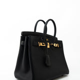 Hermes Handbag Birkin 25 Black Veau Togo Leather Rose Gold Hardware Z Stamp - Redeluxe