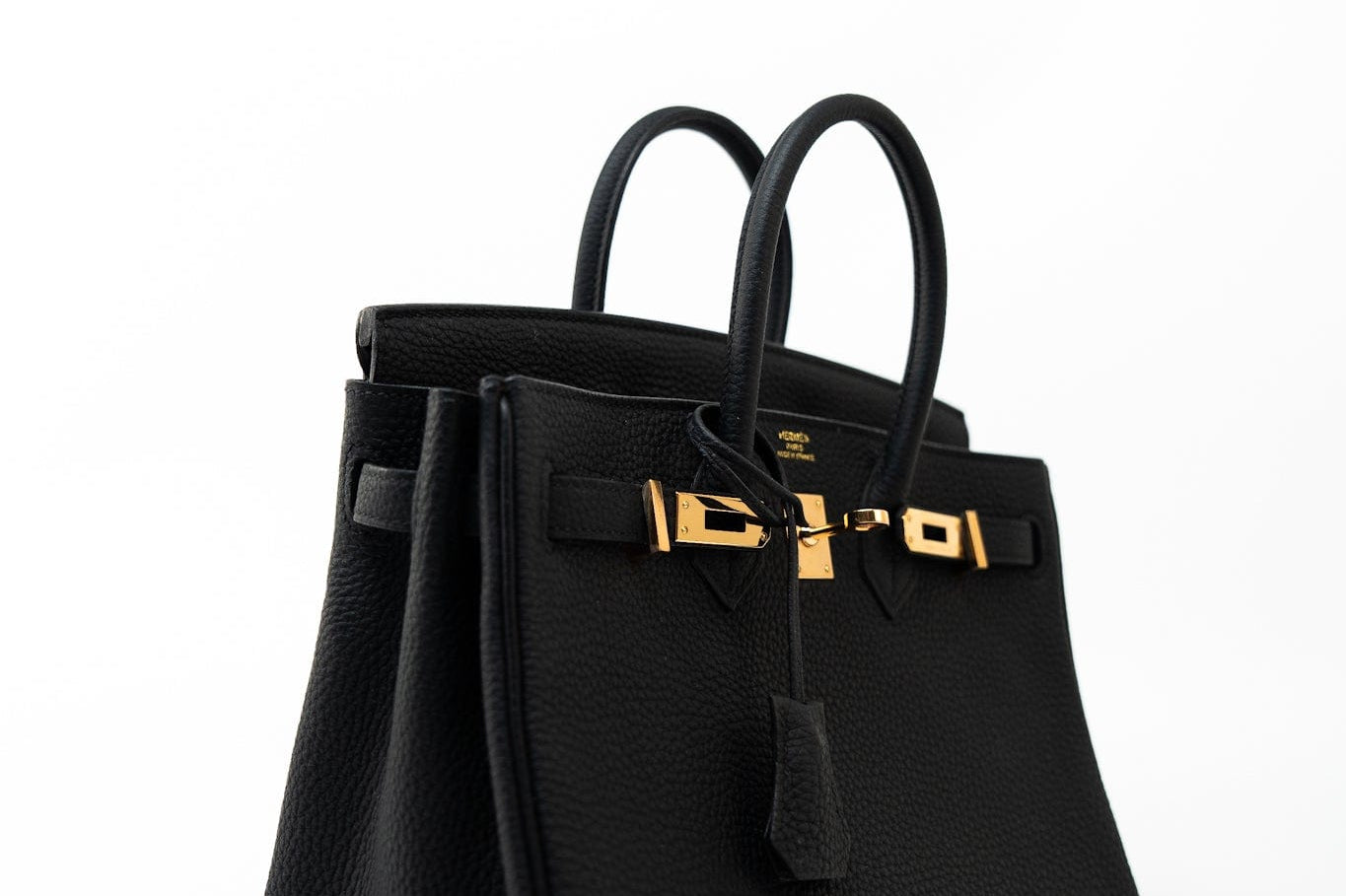 Hermes Handbag Birkin 25 Black Veau Togo Leather Rose Gold Hardware Z Stamp - Redeluxe
