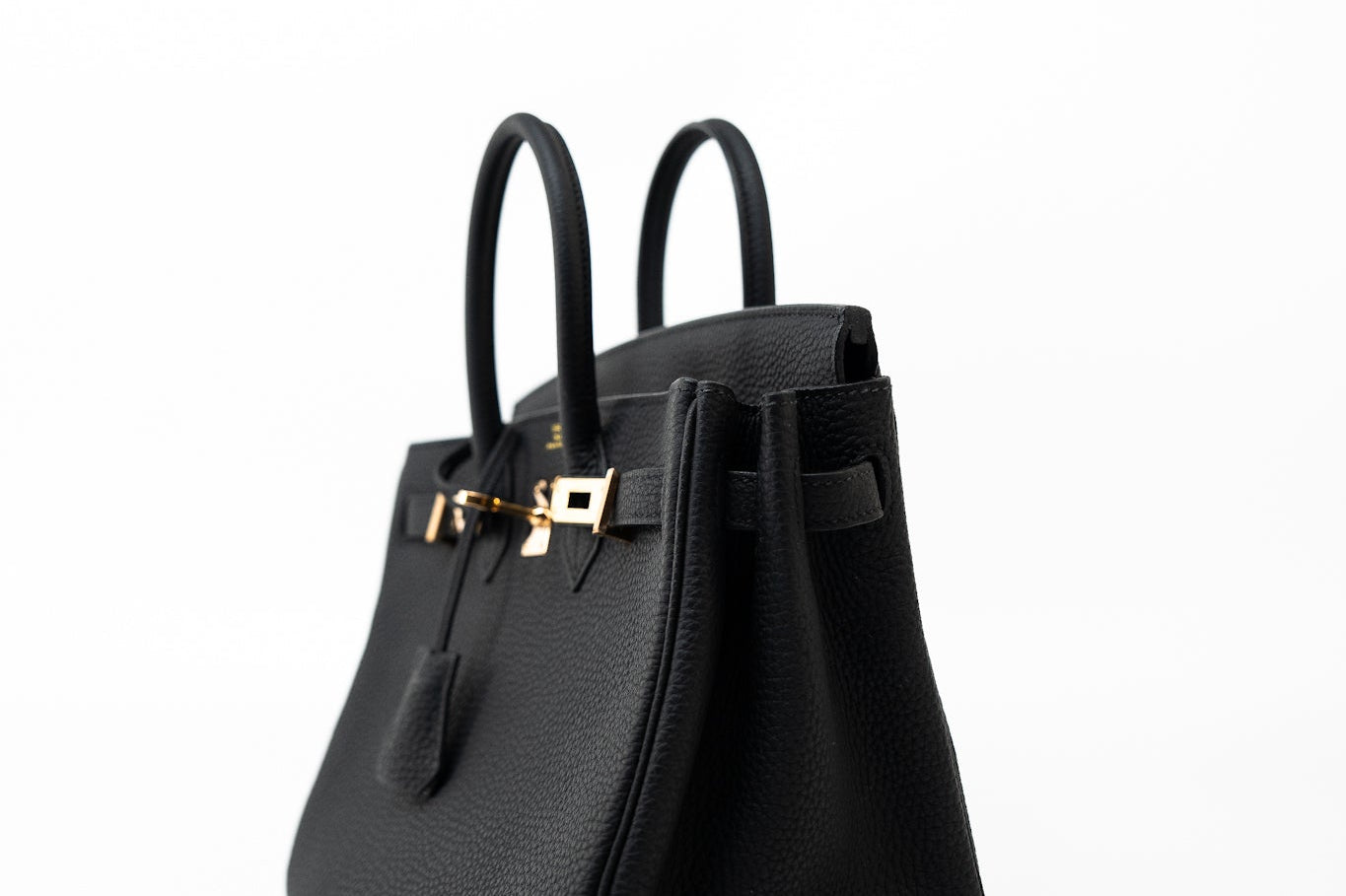 Hermes Handbag Birkin 25 Black Veau Togo Leather Rose Gold Hardware Z Stamp - Redeluxe