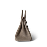 Hermes Handbag Birkin 25 Etoupe Swift and Grizzly Palladium Plated U Stamp - Redeluxe