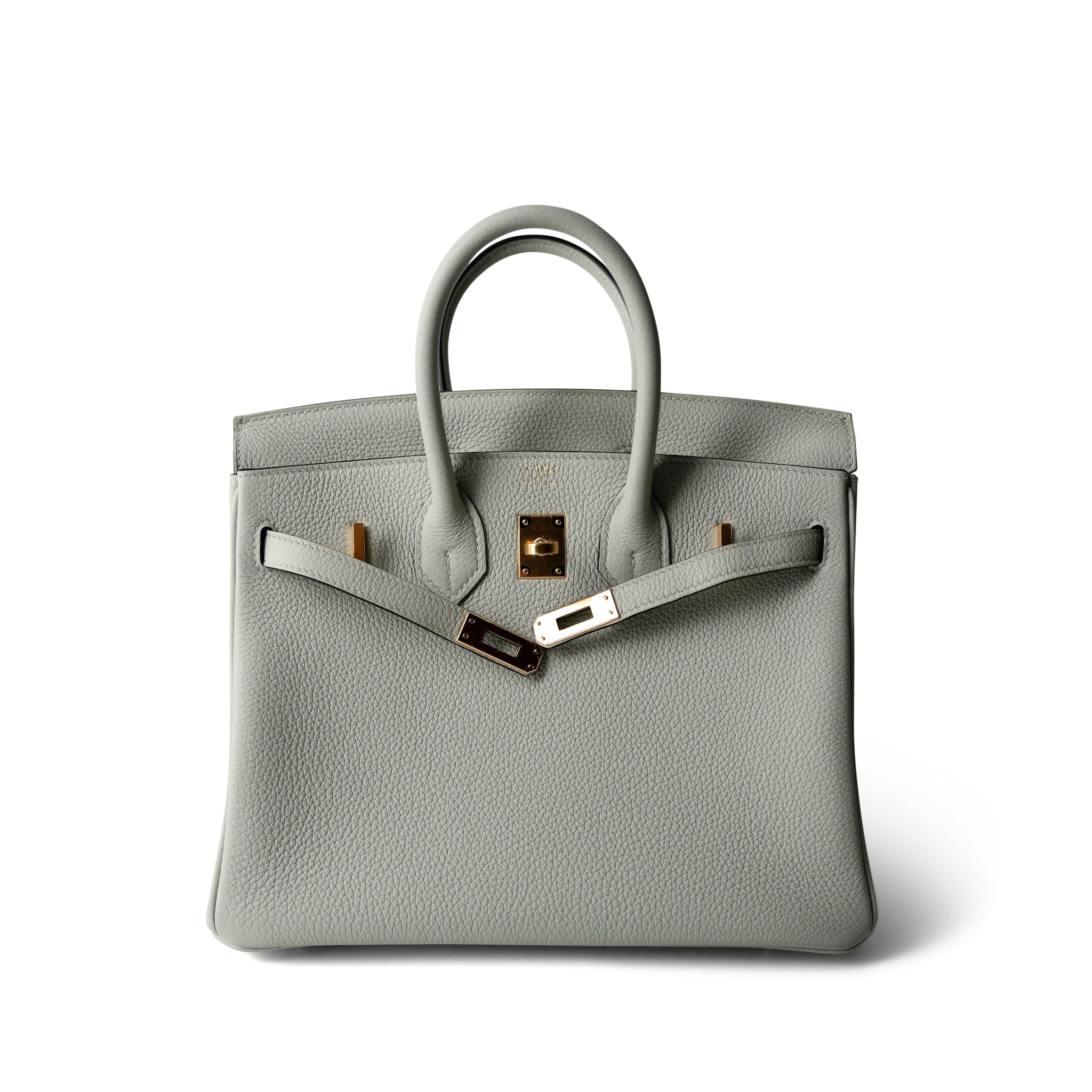 Hermes Handbag Birkin 25 Gris Neve Togo Leather Gold Hardware B Stamp - Redeluxe