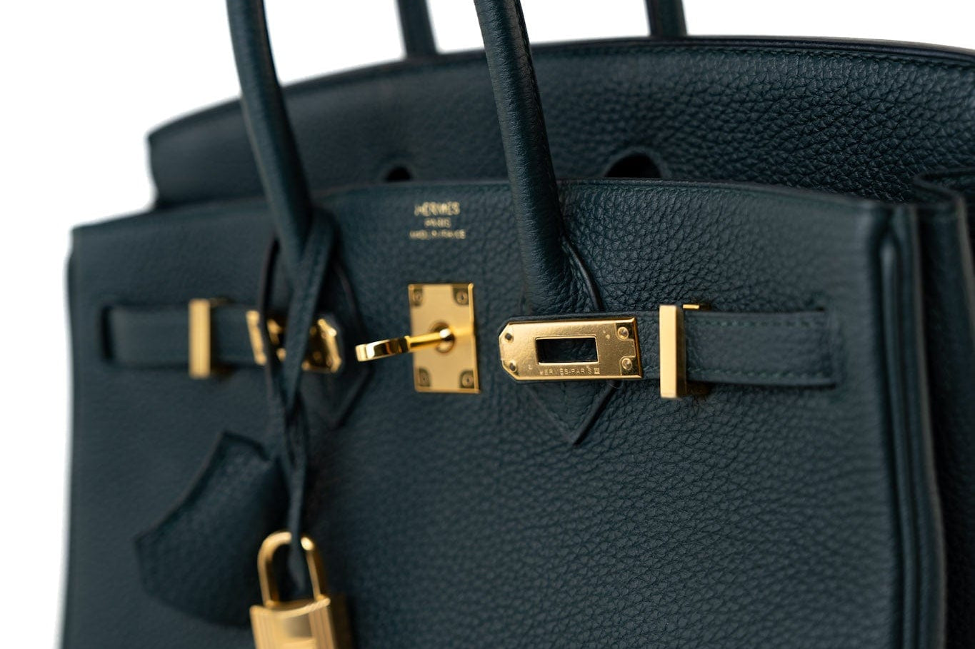 Hermes Handbag Birkin 25 Vert Cyprès Veau Togo Leather Gold Plated C Stamp - Redeluxe
