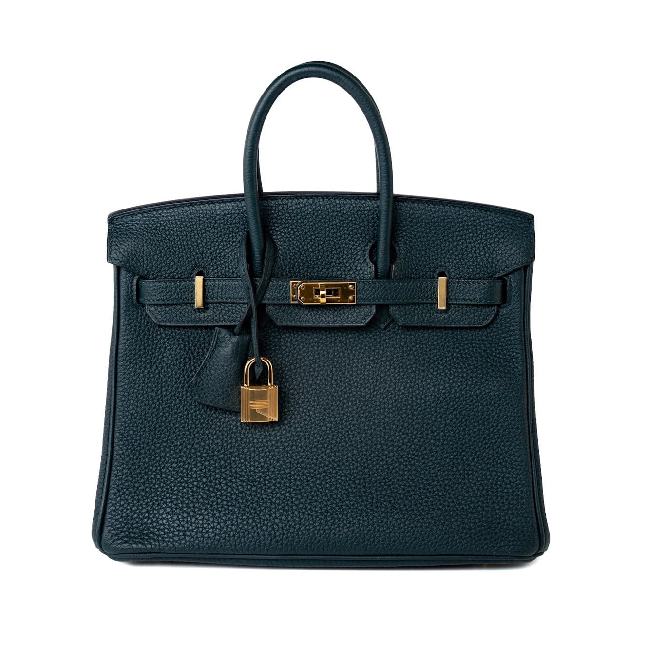 Hermes Handbag Birkin 25 Vert Cyprès Veau Togo Leather Gold Plated C Stamp - Redeluxe