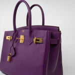 Hermes Handbag Birkin 30 Anemone Veau Epsom Leather Gold Plated R Stamp - Redeluxe