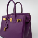 Hermes Handbag Birkin 30 Anemone Veau Epsom Leather Gold Plated R Stamp - Redeluxe