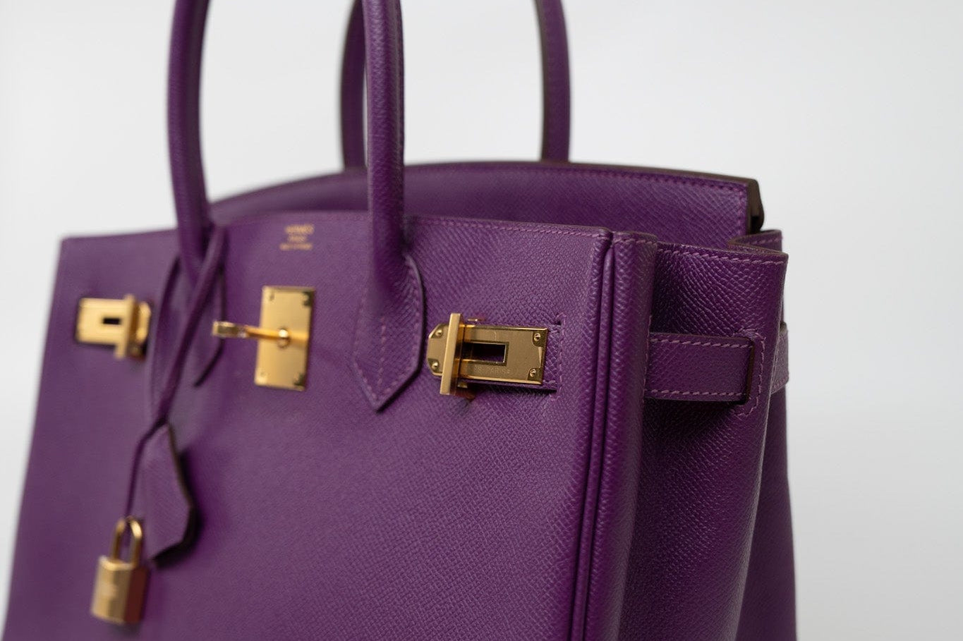 Hermes Handbag Birkin 30 Anemone Veau Epsom Leather Gold Plated R Stamp - Redeluxe