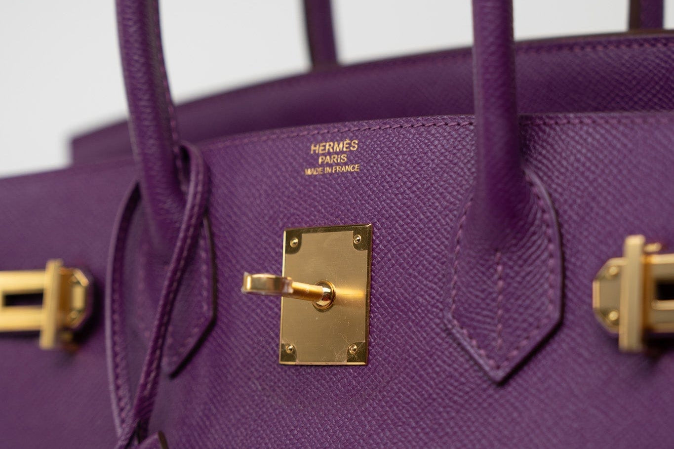 Hermes Handbag Birkin 30 Anemone Veau Epsom Leather Gold Plated R Stamp - Redeluxe