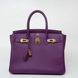Hermes Handbag Birkin 30 Anemone Veau Epsom Leather Gold Plated R Stamp - Redeluxe
