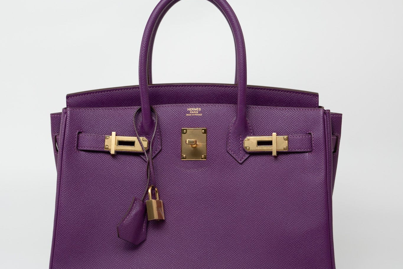 Hermes Handbag Birkin 30 Anemone Veau Epsom Leather Gold Plated R Stamp - Redeluxe