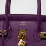 Hermes Handbag Birkin 30 Anemone Veau Epsom Leather Gold Plated R Stamp - Redeluxe