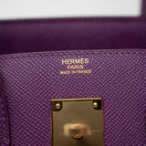 Hermes Handbag Birkin 30 Anemone Veau Epsom Leather Gold Plated R Stamp - Redeluxe