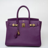 Hermes Handbag Birkin 30 Anemone Veau Epsom Leather Gold Plated R Stamp - Redeluxe
