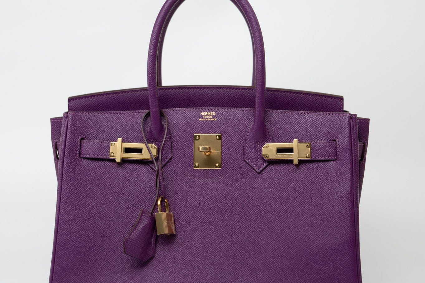 Hermes Handbag Birkin 30 Anemone Veau Epsom Leather Gold Plated R Stamp - Redeluxe