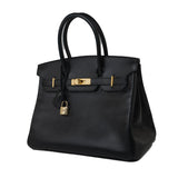 Hermes Handbag Birkin 30 Black/ Noir Vachette Ardennes Gold Plated Hardware G Square Stamp - Redeluxe