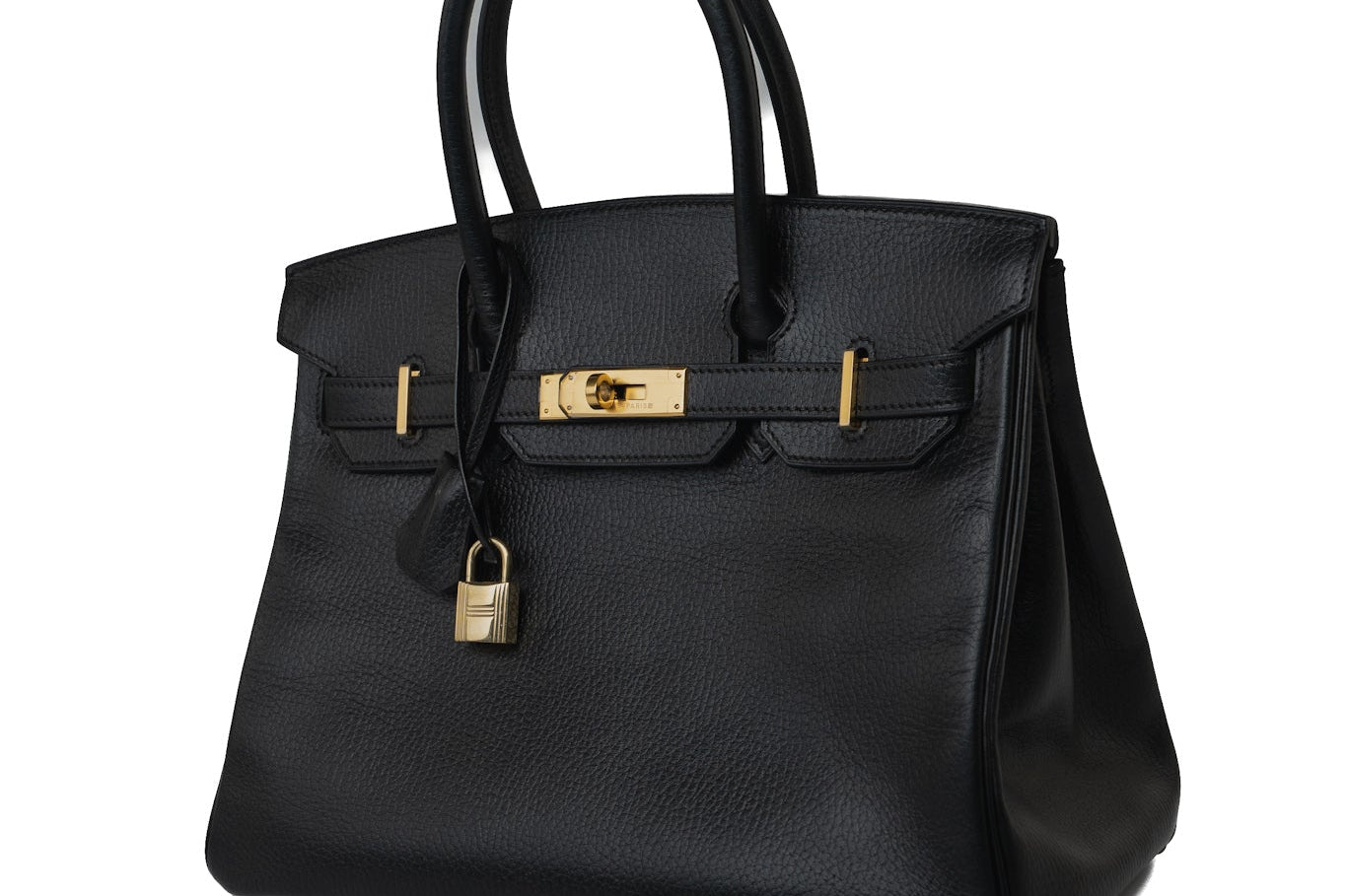 Hermes Handbag Birkin 30 Black/ Noir Vachette Ardennes Gold Plated Hardware G Square Stamp - Redeluxe