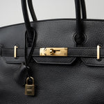 Hermes Handbag Birkin 30 Black/ Noir Vachette Ardennes Gold Plated Hardware G Square Stamp - Redeluxe