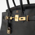 Hermes Handbag Birkin 30 Black/ Noir Vachette Ardennes Gold Plated Hardware G Square Stamp - Redeluxe