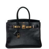 Hermes Handbag Birkin 30 Black/ Noir Vachette Ardennes Gold Plated Hardware G Square Stamp - Redeluxe