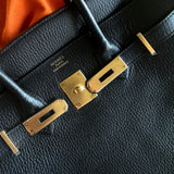 Hermes Handbag Birkin 30 Black/ Noir Vachette Ardennes Gold Plated Hardware G Square Stamp - Redeluxe