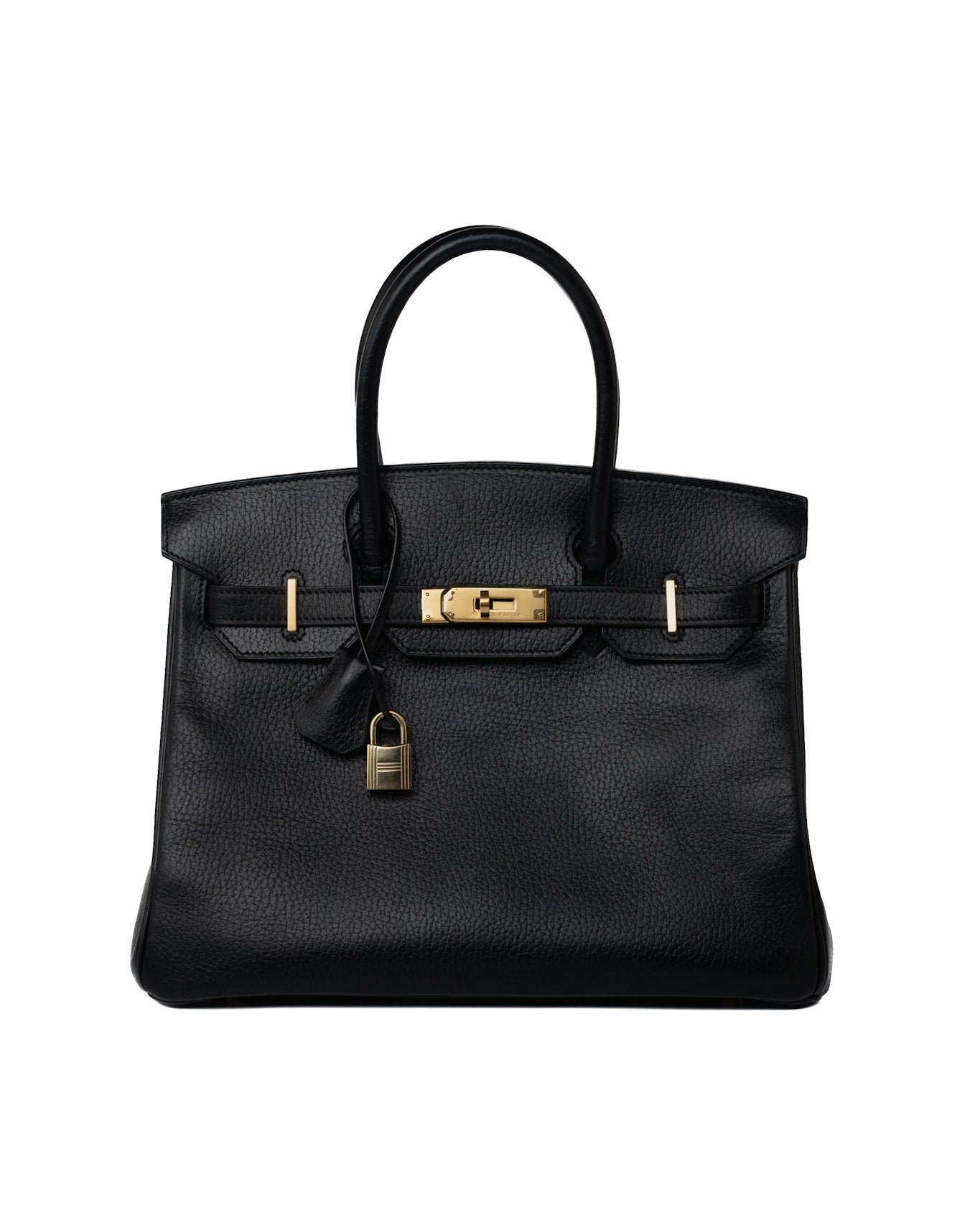 Hermes Handbag Birkin 30 Black/ Noir Vachette Ardennes Gold Plated Hardware G Square Stamp - Redeluxe