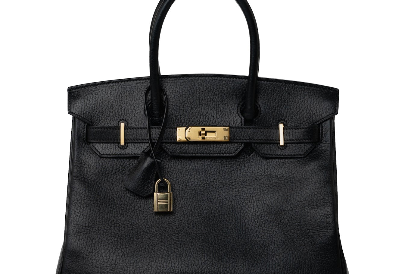 Hermes Handbag Birkin 30 Black/ Noir Vachette Ardennes Gold Plated Hardware G Square Stamp - Redeluxe