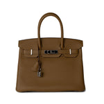 Hermes Handbag Birkin 30 Bronze Doré / Bleu Brume Veau Togo Leather Palladium Plated Z Stamp - Redeluxe