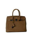 Hermes Handbag Birkin 30 Bronze Doré / Bleu Brume Veau Togo Leather Palladium Plated Z Stamp - Redeluxe