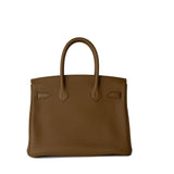 Hermes Handbag Birkin 30 Bronze Doré / Bleu Brume Veau Togo Leather Palladium Plated Z Stamp - Redeluxe