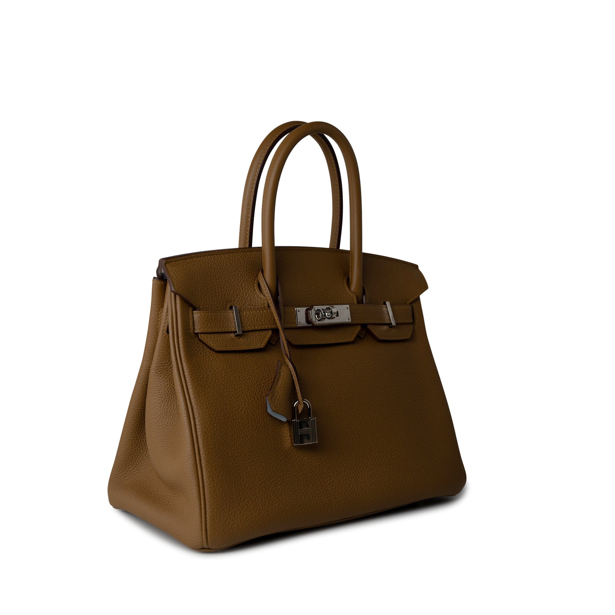 Hermes Handbag Birkin 30 Bronze Doré / Bleu Brume Veau Togo Leather Palladium Plated Z Stamp - Redeluxe